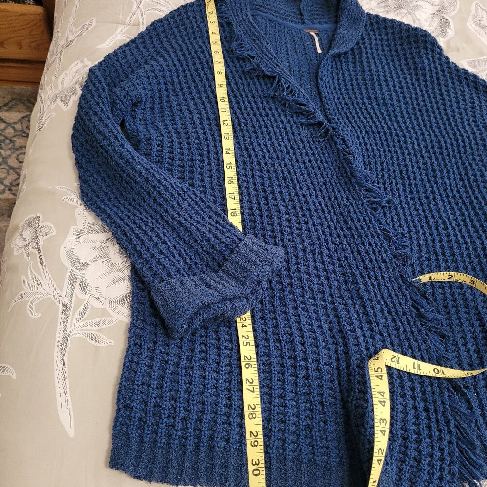 Free People Blue Silk/Cotton Oversize Open Front Cardigan Small/Medium EUC